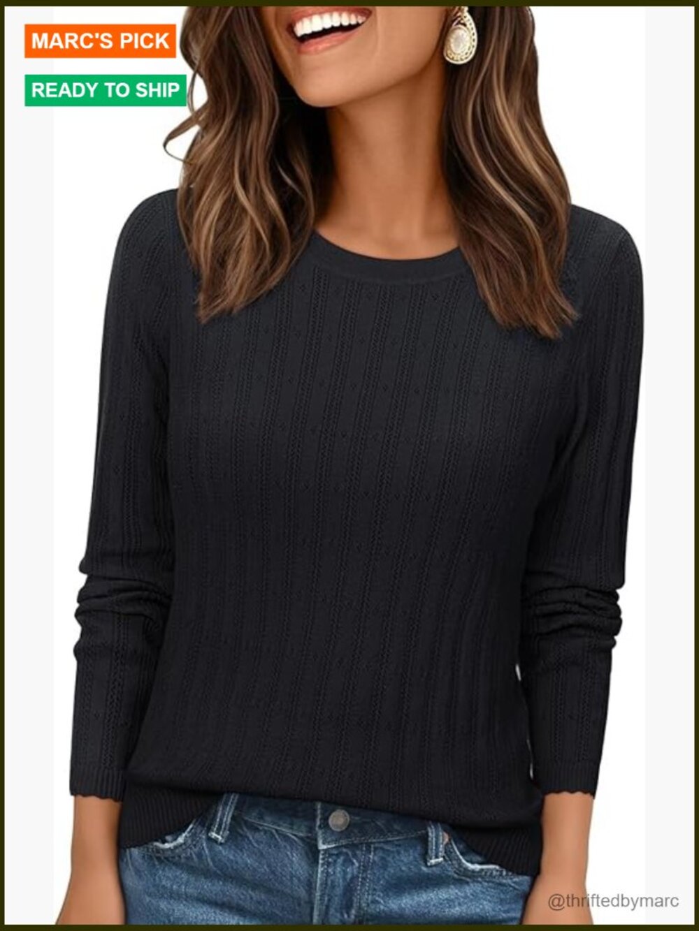 Crochet Knit Long Sleeve Sweater Lightweight Hollow Out Crewneck Pullover